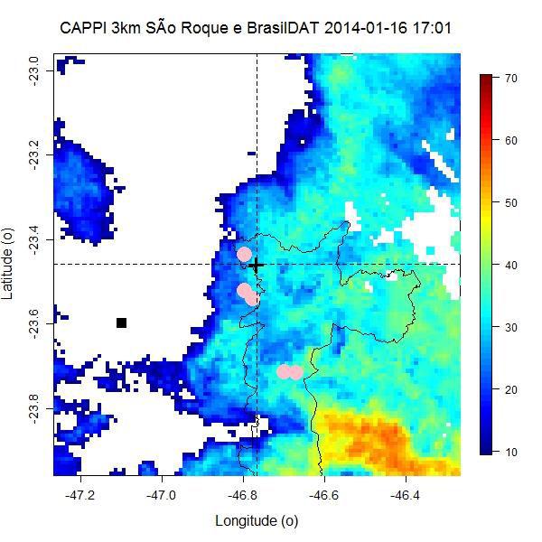 (dbz) do produto CAPPI do radar São Roque para o dia 16/01/2014 às
