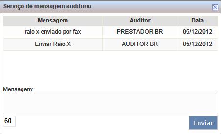 Para visualizar as mensagens do auditor basta clicar no ícone. Será então exibida a Caixa de Mensagens do serviço de auditoria.