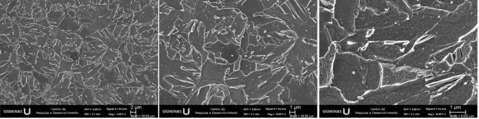 000x e 30.000x. Fonte: Elaborado pela autora deste trabalho. Nesta região da ZTA, denominada como ZTA 2, os grãos de ferrita são maiores que os observados na ZTA 1.