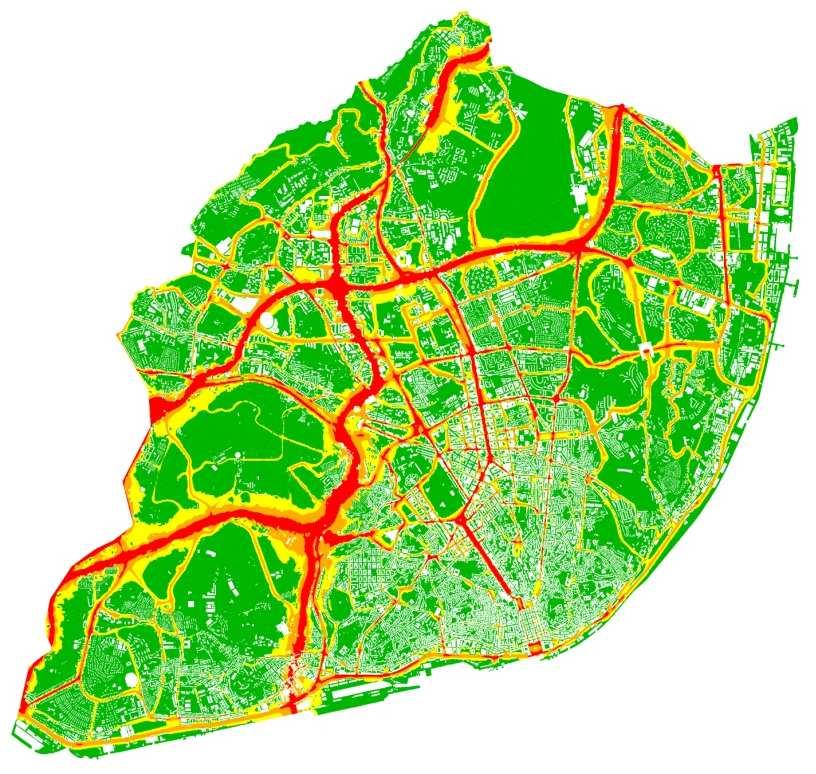 Figura 3 - Mapa de Conflitos do ruído rodoviário, para o indicador L den, referente ao ano de 2010