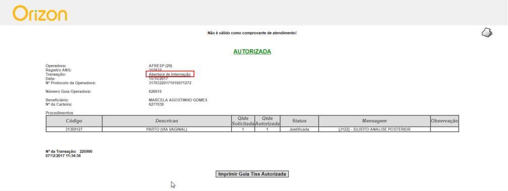 Para imprimir a página acima, clique no botão. B. Abertura A opção Abertura deverá ser utilizada para efetivar a internação médica.