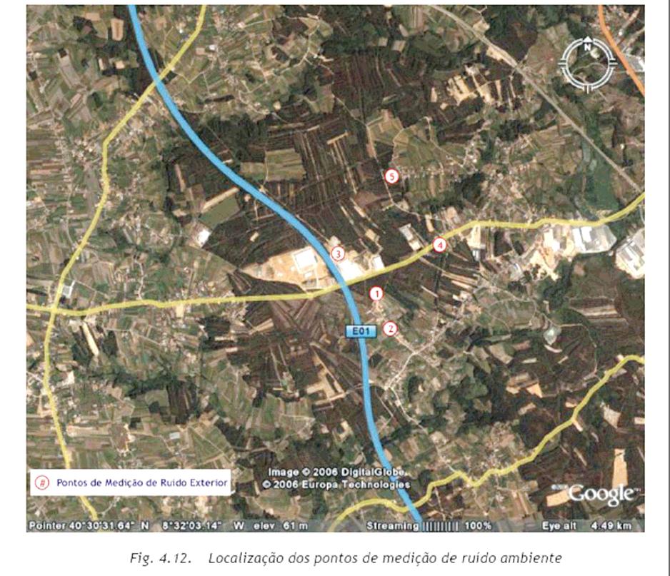 Ruído ambiental Parâmetros: ruído particular (unidade fabril a funcionar) - LAeq, correcção tonal e correcção impulsiva nível sonoro de fundo (unidade fabril sem funcionar) Laeq.