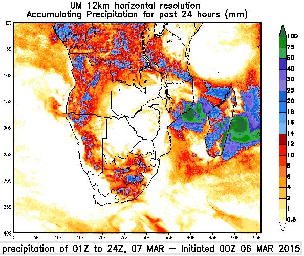 Previsão valida até 24 horas de hoje O INAM Prevê, para o dia 06 de Março de 2015, a ocorrência de chuvas muito fortes ( mais de 50 mm de precipitação em 24 horas), na faixa costeira de Nampula e