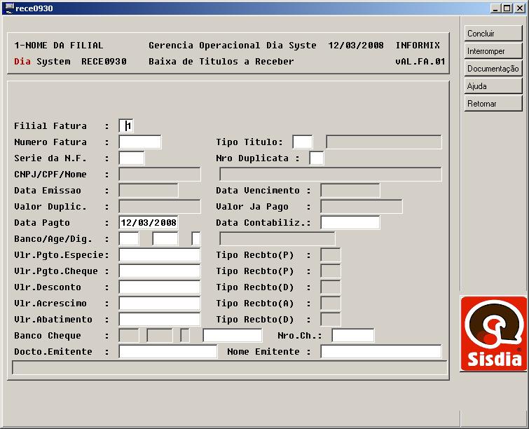 v03.40 Fevereiro/2003 É possível para uma Filial receber um título gerado em outra Filial.