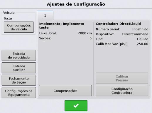 Ajustes de Configurações Na parte inferior, são apresentados quais módulos são necessários para utilizar a configuração selecionada.