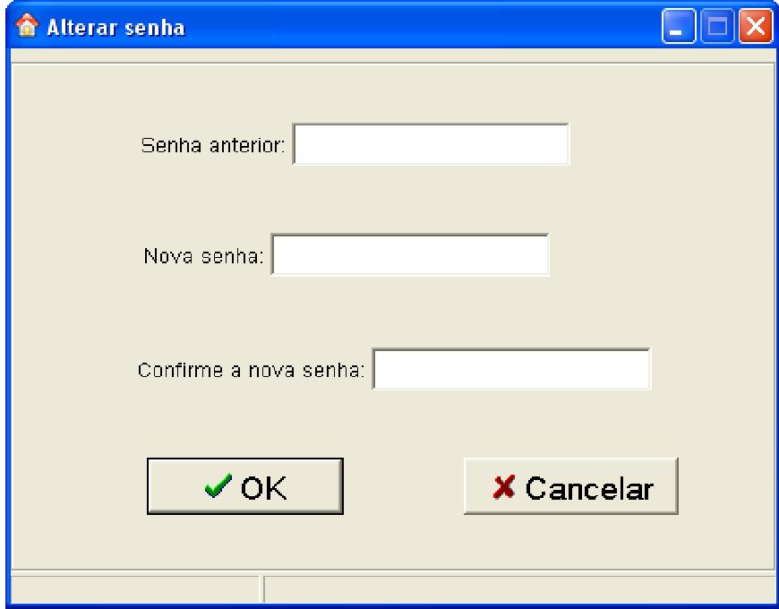 Digite a senha antiga no primeiro campo, a nova senha no segundo e confirme a nova senha no terceiro. Clique em OK para prosseguir ou em Cancelar. 9.