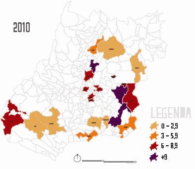 Em estudo de 2011, Arriel elenca sete municípios como polos regionais (Goiânia, Anápolis, Rio Verde, Jataí, Catalão, Itumbiara e Brasília) e outros dez municípios como subpolos regionais (Ceres,