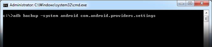 adb backup -system android com.android.providers.settings 2. No equipamento, toque no botão Realizar cópia de segurança dos meus dados para confirmar. 3. É criado um ficheiro com o nome backup.