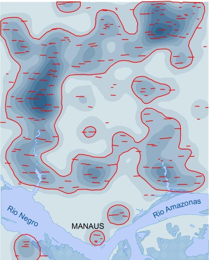 Paricatuba, que tem continuidade com a faixa estrutural E-W constituída por lineamentos de drenagem na área urbana de