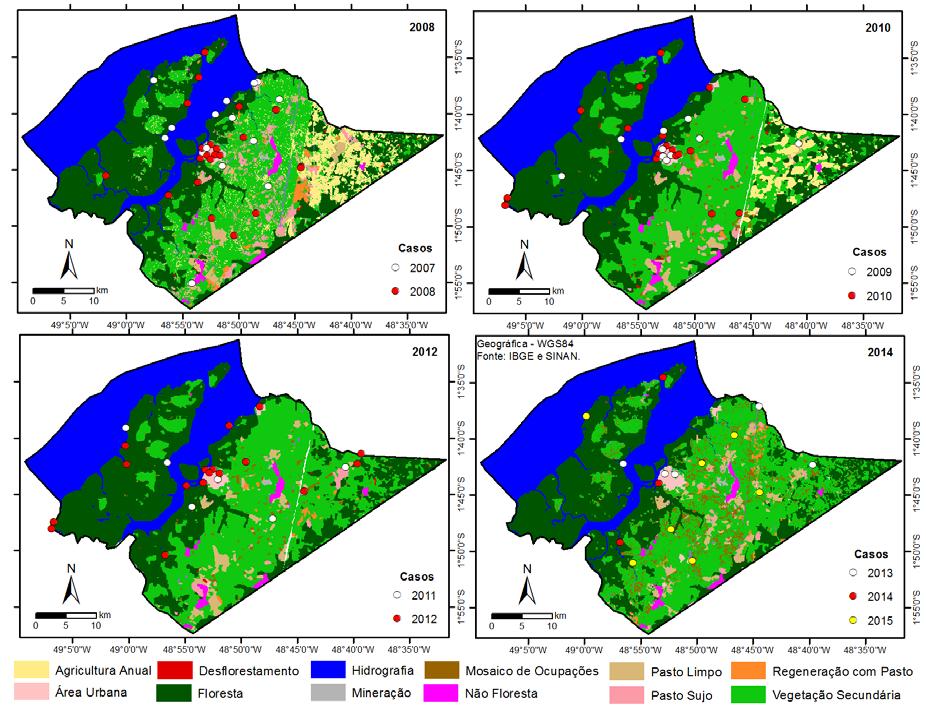 Figura 3: Número de casos de LV, desmatamento e uso do solo no município de Abaetetuba.