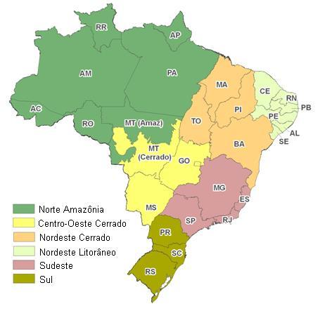 Figura 1 Regiões cosideradas o Modelo de Uso da erra para a Agropecuária Brasileira - BLUM Foes: ICONE, IBGE e UFMG.
