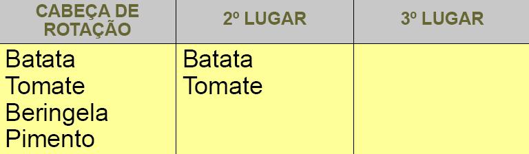 EXEMPLOS DE ROTAÇÃO TRIENAL A sucessão Batata Batata ou Tomate Tomate é