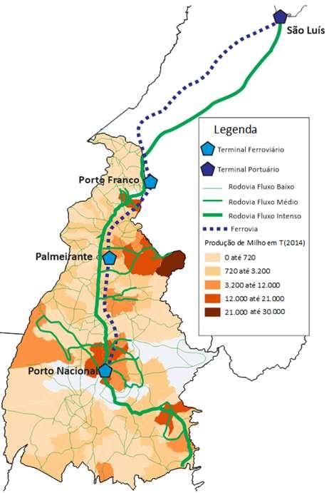 (VLI, 2016). As rodovias BR-153 e TO-335 são as mais importantes em termos de fluxo de transporte rodoviário de carga até esse terminal.