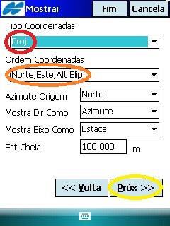 37 Na janela Mostrar, define-se o que vai ser apresentado no display da coletora durante o levantamento, como por exemplo, tipo de