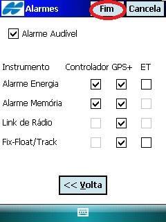 Figura 46 Configurações do mostrador Na tela Alarmes (Figura 47), definem-se todos os alarmes audíveis (alertas sonoros) do levantamento na
