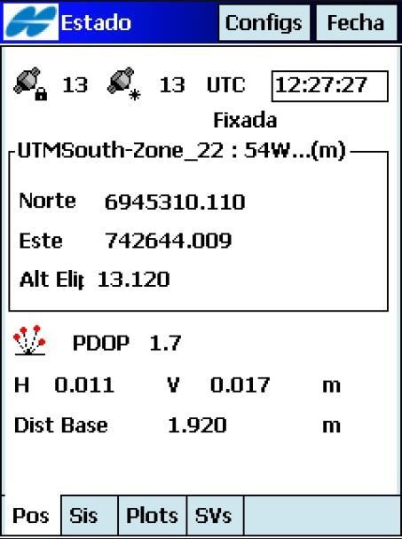 Figura 77 Opões de levantamento Na aba Pos (canto inferior esquerdo) é possível ter informações como: Hora UTC, número de