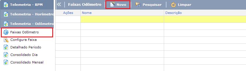 Componentes Este menu trabalha com os componentes de odômetro enviados nos eventos do rastreador (no momento apenas o componente 10 - Odômetro GPS está sendo utilizado).