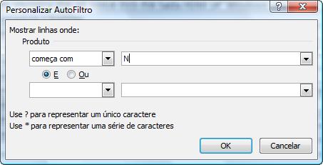 exibir todas as linhas. Clique no botão de filtro do campo Produto.