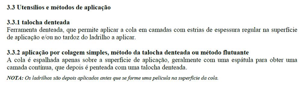 EN 12004: colas para ladrilhos Termos e definições