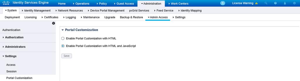 Neste exemplo o portal do ponto quente é configurado como uma lista negra.