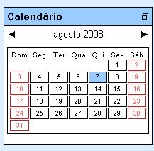 Calendário O calendário é um recurso que permite a você visualizar eventos cadastrados (que podem ser do curso ou do grupo, ou mesmo do ambiente Moodle como um todo) e também o cadastro de eventos