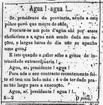 Histórico 1863: O engenheiro inglês James Brunless estuda um plano de abastecimento de água para a