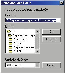 18 Manual de Instalação, Configuração e Desinstalação do Siger Versão 1.3.1 6) Na próxima página, informar o nome do usuário e da sua empresa, e na página seguinte o nome da Pasta de Destino.