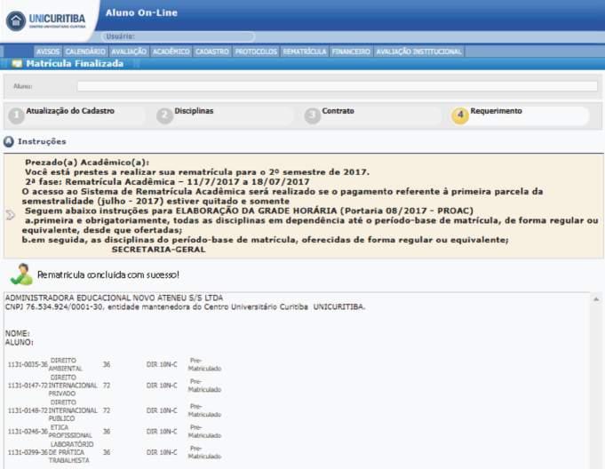 Rematrícula e o requerimento com informações