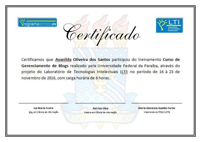 ANEXO 3 CERTIFICADO DO TREINAMENTO CURSO