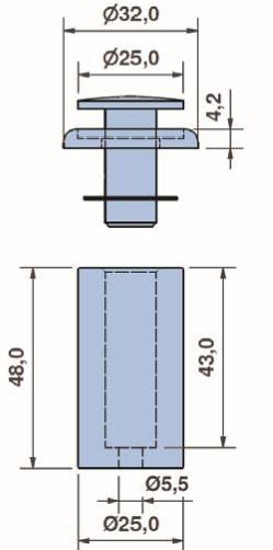 9,5mm para aplicar em vidro Chrome plated brass