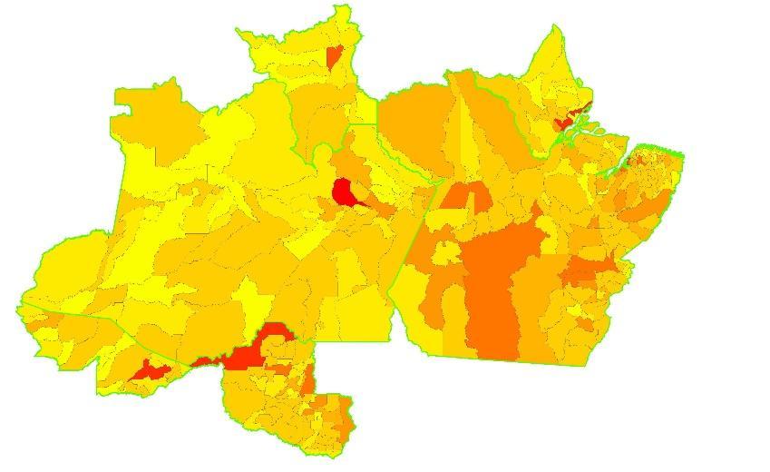 A distribuição do emprego formal por município da região Norte (exceto Tocantins) revela que, em 2014, apenas cinco municípios concentravam mais de 50% da mão de obra formal da região, sendo 22% em