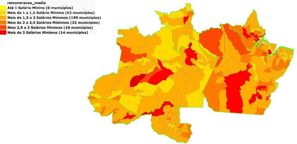 FIGURA 6 Faixa de remuneração média em salários mínimos (SM) por município, região Norte, junho de 2014. Fonte: RAIS/CAGED-MTE. Elaboração: Subseção DIEESE/CUT-Nacional.