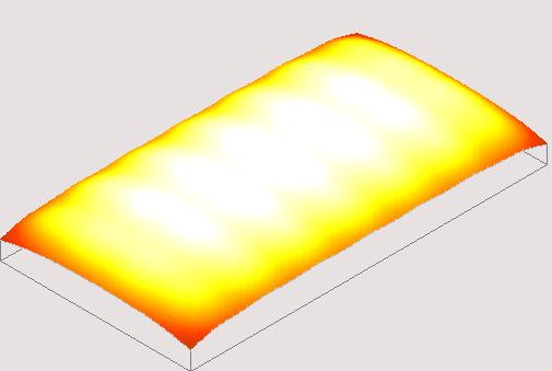 44 A figura 19 que é a tomografia em 3D observa-se numa visão tridimensional os níveis de iluminância em cada ponto da sala de desenho técnico, tendo sua escala de fluxo com cores mais frias na parte