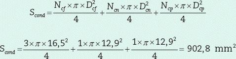 contém um circuito trifásico a cinco condutores (3F + N + PE) em cabo isolado em PVC, de seções transversais iguais a 120 mm², 70 mm² e 70 mm², respectivamente. S elet = 2 ½ (Tabela 3.