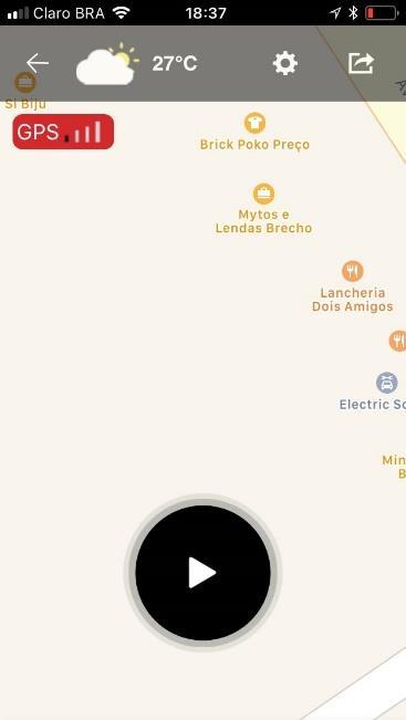 O app mostrara sua localização no GPS com base no Google Maps, aperte o botão de PLAY