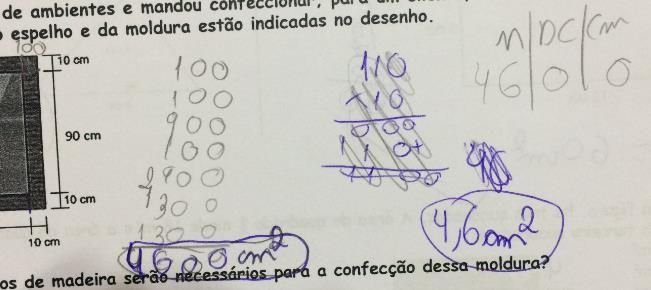 Pergunta 1, referente ao aluno 05: Quais foram os procedimentos utilizados por este aluno, para resolver a questão? (10) A47: Multiplicou os lados, somou e usou a tabela.