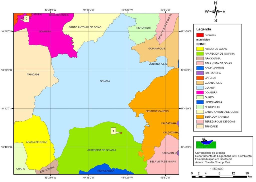 3. MATERIAIS E MÉTODOS Para o desenvolvimento desta pesquisa foi selecionada uma região do entorno de Goiânia/GO, local onde estão implantadas as duas pedreiras Araguaia e Anhanguera.