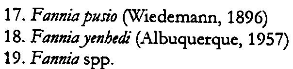 Mmca domestica (Linnaeus, 1758) 5. Pyrel/ia sp 6. Sarcopromusca pnlna (Shannon & DeI Ponte, 1926). HIDROATEINI 7. Synthesiomyia sp CYRTONEURININAE 8. Cyrlonemina rejeita (Walket; 1861) 9.