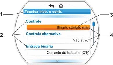 6 Botão da barra de rolagem; altera a sua posição sobre a barra de rolagem de acordo com a posição de marcação de seleção no menu. 7 Retorna para o nível anterior no menu.