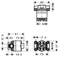 instalada em profundidade superior à recomendada 31971000 545,30 Base para monocomando de parede Urquiola - Para instalação embutida - Conexões de 1/2" - Se necessário, usar Extensão de 28 mm