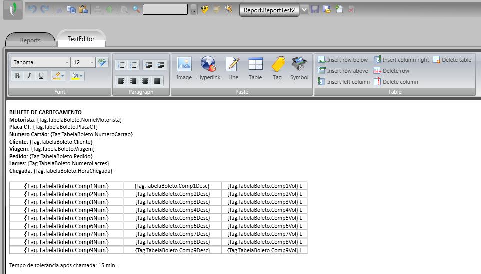 5. Configurar as características do relatório como alinhamento dos dados, formato e nome do arquivo no qual será gerado o relatório 6. Clicar na guia TextEditor para editar o formato do relatório.