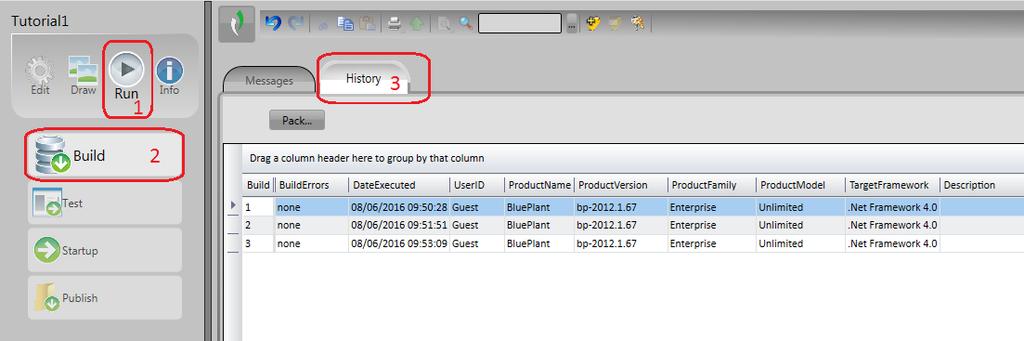 History Na guia History é possível verificar um resumo de informações sobre os últimos comandos de Build executados no projeto.