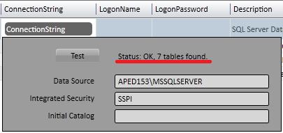 Figura 6-46. Tela de configuração da ConnectionString para o SQL Server com tabelas encontradas Tables A guia Tables permite acessar as tabelas de dados a partir das bases de dados configuradas (DBs).