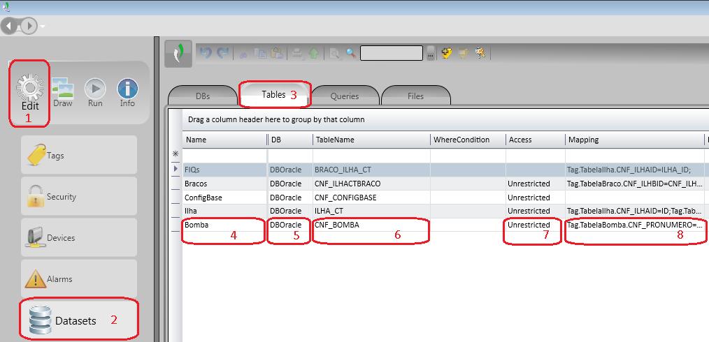Acessar o item Datasets 3. Clicar na guia Tables para acesso às configurações das tabelas 4. Incluir ou editar o nome da tabela na linha marcada com um asterisco (*) 5.