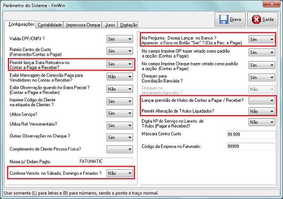 6. Títulos 6.1. Configurações para lançamentos dos Títulos Esta parametrização terá impacto nos lançamentos de Títulos a Pagar e Receber.