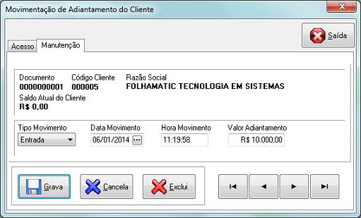 7. Adiantamento de Clientes Este processo será utilizado quando o Cliente antecipar um valor à empresa onde ela efetua a compra de mercadorias, ou seja, paga antecipadamente por uma compra que ainda