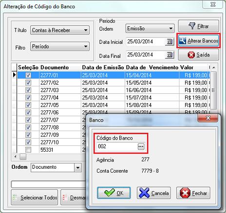 14. Alteração de Código de Bancos O processo de alteração de bancos será utilizado quando houver a necessidade de efetuar a troca do banco nos títulos