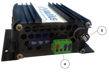 Controle RGB Touch Esquema de ligação e descrição do Módulo de Comando 1- Chave liga / Desliga 2- Borne de entrada de alimentação 12 Vac 3- Fusível de entrada 20 A