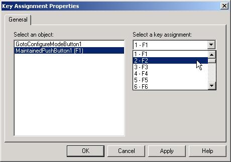 Clique com o botão direito do mouse no botão pulsador e selecione Key Assignments. 2. Em Select an object, verifique se Maintained PushButton está selecionado. 3.