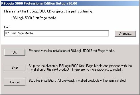 Prepare o computador e carregue o firmware do controlador Capítulo 2 14. Insira o CD RSLogix 5000 Start Page Media, verifique o caminho correto e clique em OK. 15.